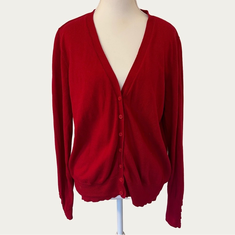 Worthington Vibrant Red‎ V-Neck Cardigan Size Large